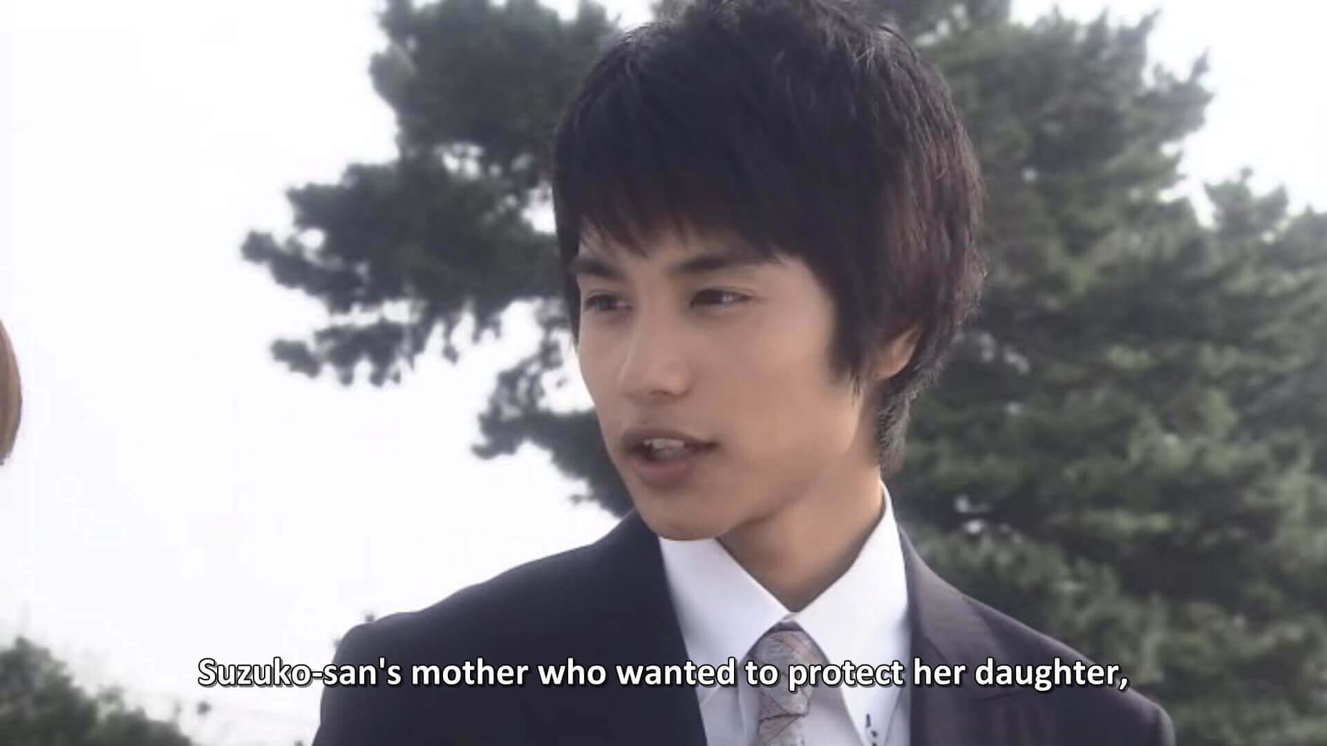 The last scene in the episode "The Silver Eyes" of live-action drama "Q.E.D." mentions about different shapes of parental love.