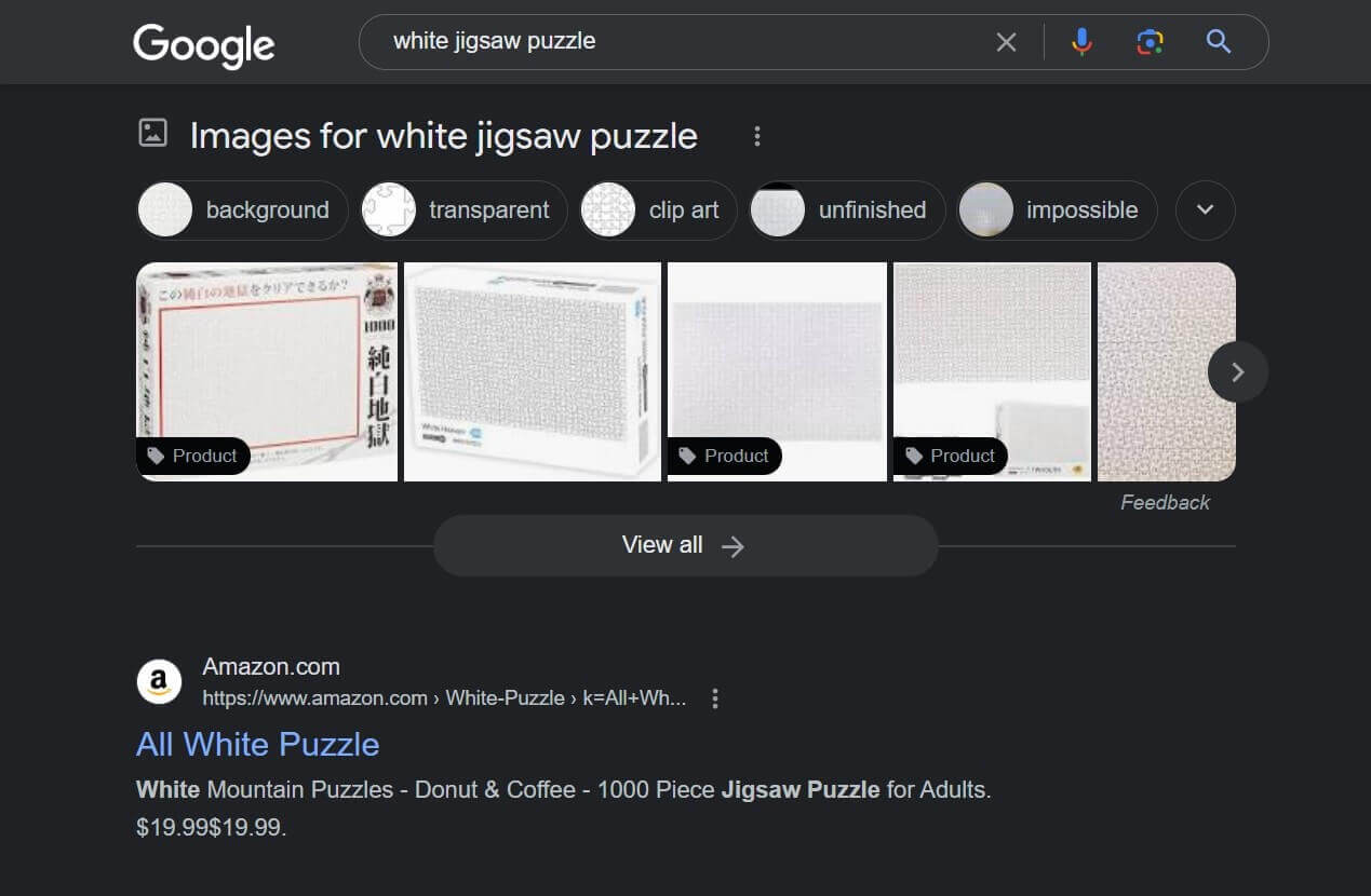 Search results for all-white jigsaw puzzle.